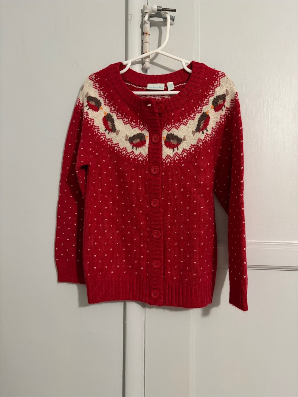 JoJo Maman Bebe Red Robin Fair Isle Cardigan 5-6 yrs